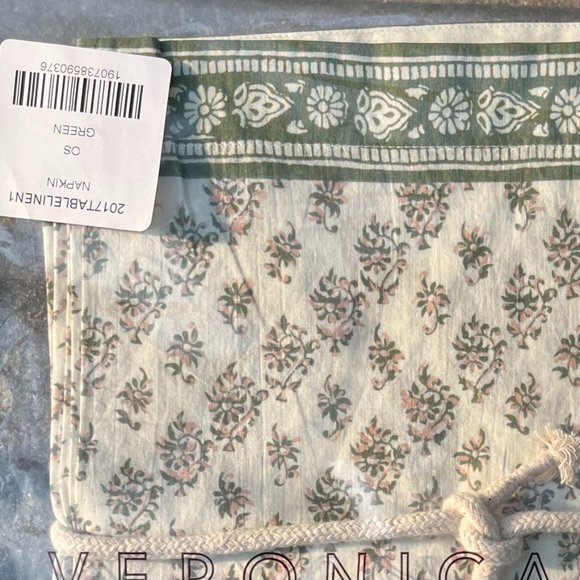 VERONICA BEARD S/4 Napkins SPRING Floral Chic Green Cream Pink - Picture 2 of 4